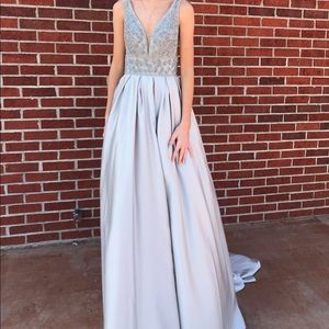 Silver long prom dress